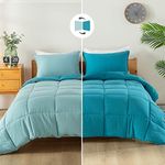 DAWNDIOR King Size Comforter Set Fluffy Blue Teal Down Alternative Bedding Comforters & Sets Reversible Lightweight Warm Thick Soft Farmhouse Style Bedding Sets for All Season