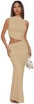 Verdusa Women's Two Piece Sets Mock Neck Sleeveless Going Out Tops and Maxi Skirt Set Going Out Outfits Apricot Small