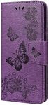 Reevermap Samsung S21 FE Case, Galaxy S21 FE 5G Case, Shockproof Flip Wallet Card Slots PU Leather Embossed Butterfly Stand Magnetic Cover for Samsung Galaxy S21 FE 5G, Purple