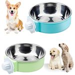 RIGHTWELL Dog Bowls, 2 PCS Removable Stainless Steel Dog Crate Water Bowls, 2-in-1 Pet Cage Hanging Feeding Bowls with Bolt Fixer, Suitable for Puppies, Cats and Other Small Animals