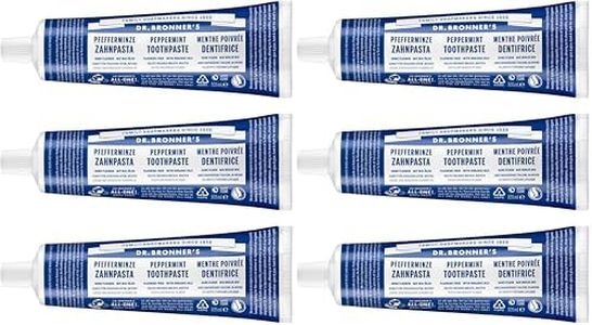 Dr Bronner's All One Peppermint Toothpaste, Made with Organic, Fluoride-Free Ingredients with No Artifical Colours, Flavours, Preservatives or Sweeteners, Vegan Friendly, 105ml Tube (Pack of 2)