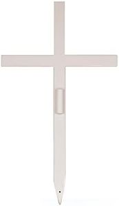 Memorial Crosses Stake for Roadside,Outdoor,Cemetery,Garden, Gravesite,Funerial, Metal Grave Marker for Loved Ones,Pets, White Powder Coat Finish - Headstone Replacement (Medium 22"X12")