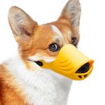 Dog Muzzle, Soft Duck Silicone Mouth Cover with Adjustable Strap for Small Medium Dogs, Best to Prevent Barking, Biting, and Chewing(Yellow,S)