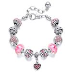 Long tiantian Charm Bracelets for Women Pink Hearts Silver Plated Charm Bracelet Set Crystal Pearl Bracelet Kawaii Beaded Bracelet Elastic Attraction Friendship Bff Bracelets Jewelry for Girls Women