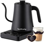 Electric Gooseneck Kettle with Precise Temp Control, 1L Pour Over Coffee Kettle 1200W Fast Water Boiler, Small Stainless Steel Drip Brew Tea Pot with LED Display and Swan Neck Spout,Dad's Gift,Black