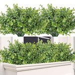 TOCHGREEN 8 Bundles Artificial Eucalyptus Leaves Plants Outdoor UV Resistant Faux Plastic Boxwood Shrubs Fake Greenery Plants for Home Farmhouse Garden Window Porch Patio Decoration (Green.)