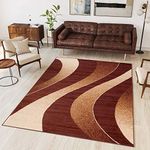 TAPISO Dream Area Rug Living Room Bedroom Short Pile Abstract Modern Brown Beige Waves Wavy Durable Carpet Size - 120 x 170 cm (3ft11 x 5ft7)