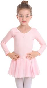 MdnMd Long Sleeve Ballet Leotards for Girls Toddler Dance Gymnastic Ballerina Ballet Outfit with Skirt Dress (Ballet Pink, 4-5T)