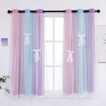 Yancorp Curtains for Girls Bedroom Kids Curtain Baby Nursery Hollow-Out Star Window Curtain 63 inches Length Room Darkening Grommet 2 Layers(Pink Purple Green, W34 X L63)