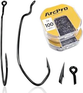 ArcPro Drop Shot Hooks, 100pcs Improve EWG Worm Hooks, Bass Fishing Hooks for Freshwater and Saltwater, High Carbon Steel Texas Rig Hooks with Portable Plastic Box, Black 2#