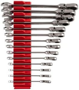 TEKTON Flex Head 12-Point Ratcheting Combination Wrench Set with Modular Slotted Organizer, 14-Piece (6-19 mm) | WRC95302