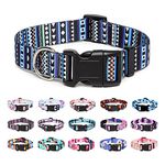 Suredoo Adjustable Nylon Dog Collar with Patterns, Soft Comfy Pet Collar for Small Medium Large Dogs (L, Bohemian Blue)