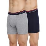 Van Heusen Men Boxer Briefs - 100% Combed Cotton - Pack Of 2 - Anti Bacterial, Colour Fresh, Moisture Wicking_10032_Dark Navy, Grey Mel_L