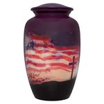 Flag and Cross Funeral Urn - Cremation Urn for Human Ashes - Aluminum -Suitable for Cemetery Burial or Niche - Large Size fits Remains of Adults up to 200 lbs - Veteran Patriotic Christian urn