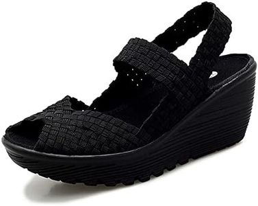 Veroders Women's Woven Elastic Platform Sandals Platform Wedge Sandals for Women Slip-On Wedge Pumps Handmade Breathable Comfortable Fashion Shoes, Black, 6.5