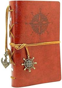 HRYSPN Cuaderno retro, libreta cuero, A6 diario de Viaje, PU Cuaderno Agenda, Bloc de Notas, Pirata Náutico Revista Timón de Cuerda.(130x185mm, Marrón)