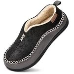 EverFoams Men's Micro Suede Memory Foam Moccasin Slippers with Fuzzy Sherpa Lining and Anti-skid Sole Black Size 9 UK