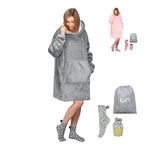 Oversized Blanket Hoodie Sweater Blanket for Women - Snuggle Hoodie Blanket with Large Front Pocket - Soft, Thick, Fluffy & Cozy Wearable Hooded Blanket - One Size Fits All - Matching Socks Included