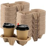 2-Cup Drink Carriers Biodegradable, 100 Pack Pulp Fiber Coffee Take Out Containers, Disposable Drink Tray Hot & Cold Take-Outs Drinks Holder for Coffee Shops, Juice Bar, Restaurant,Grocery Store