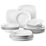 MALACASA Plate Set, 18-Piece Grey White Plates and Bowls Sets for 6, Porcelain Dishes Dinner Set, Square Dinnerware Sets with Dinner Plates, Dessert Plates and Pasta Bowls, Series Julia