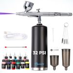 Portable Cordless Airbrush Kit with Compressor, 32PSI Mini Dual Action Airbrush Gun Set with Airbrush Paint & 0.38mm Nozzle - Ideal for Makeup, Nails, Cake Decorating, Model Painting, Tattoo, Crafts