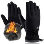 Yobenki Winter Running Gloves for Men Women, Thermal Gloves Waterproof, Thickened Fleece Lining Warm Gloves Cold Weather, Touchscreen Gloves for Ski Cycling Driving