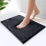 Moonlight Bedding Bath Mat Non Slip Anti Mould - Chenille Shower Mat Black 50 x 80 cm Super Absorbent Bathroom Mat Machine Washable Extra Soft Fluffy Bathmat