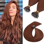 Hairro Nano Ring Hair Extensions Human Hair 16 Inch #33 Dark Auburn Nano Tip With Beads Real Remy Human Hair Extension Invisible Nano Link Hair For Women Pre Bonded 1g/s 50g/pack