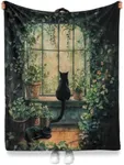 Levens Black Cat Blanket, Cozy Cats Blankets for Cat Lovers 60"x50" Soft Plush Black Cats Gifts, Gift for Animal Lovers, Distinctive Flannel Kitty Blanket for Vintage Botanical Cottage Home Decor