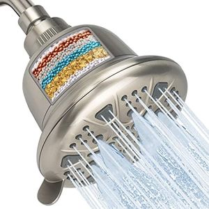 MakeFit Filtered Shower Head - High Pressure Shower Head with filter for Hard Water - Rain Shower Head Water Softener - Luxury 7 Settings Adjustable Water Filter Showerhead (Brushed Nickel)