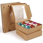 BELLE VOUS 12 Pack of Brown Paper Kraft Single Bakery Pastry Boxes with Windows - 23 x 23 x 6.5cm/9.06 x 9.06 x 2.56 Inches - Disposable Packaging Boxes for Cookies, Cup Cakes, Desserts, Pies & Gifts