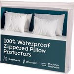 4 Pack Waterproof Pillow Protectors Standard 20x26 Inches Smooth Zipper Premium Encasement Covers Quiet Cases Set White 100% Liquid Protection