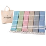 CLOUDSCAPE Turkish Beach Towel Set of 6 Oversized Premium Towels 39"x71" Bulk Beach Towel with Hanging Loop, Lightweight, Sand Free, Quick Absorbent, Beach Accessories for Summer- Multicolor4