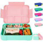 CAPERCI Bento Lunch Box for Kids, 1330ml Bento Box Kids, 5 Compartments, Leak Proof, with Sauce Box and Cutlery, Snack Box for Kids Adults School Work, Microwave/Dishwasher Safe (Cotton Candy/Opal)