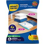 6 Small Smart Saver Vacuum Bags for Travel, Space Saver Bags Compression Storage Bags for Clothes, Bedding, Pillows, Comforters, Blankets Storage Vacuum Sealer Bags for Clothes Storage, Vaccine Sealed Compression Airtight Reusable Packing Ziplock Bag with Travelling Hand Pump - Size-(40x60cm)