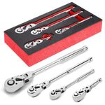 UYECOVE 1/2 3/8 1/4 Inch Drive Ratchet Set, 4Pcs Flex Head Ratchet Set, 72 Tooth Quick Release Flexible Swivel Head Socket Ratchet Wrench Set