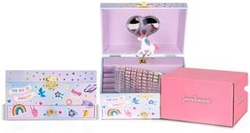 Jewelkeeper Musical Jewelry Box with Alphabet Sticker - Personalize with Names - with 1 Pullout Drawer and Spinning Unicorn Doll - Beautiful Dreamer Tune - Ideal for Kids 5 and Up - 5.37"Lx7.25"Wx4"H