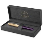 Parker 51 Fountain Pen | Deluxe Plum Barrel with Gold Trim | Fine 18k Gold Nib with Black Ink Cartridge | Gift Box