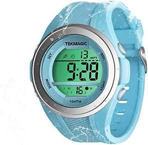 TEKMAGIC Ragazzi Ragazze Orologio da polso per Nuoto, Immersioni in Subacquea 100m Sott'acqua con Funzioni Cronometro, Cronografo, Sveglia, Doppio Fuso Orario, Formato 12/24 Ore