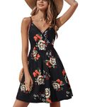 STYLEWORD Womens Summer Flower Printed Sleeveless Dress Straps A Line Sundress with Pockets(Floral03,M)