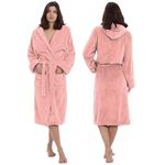 MAXOSHINE Bathrobe for Women | Super Soft Plush Fleece Microfiber Spa Unisex Bath Robe for woman | Shower Bath Gown With Hood, Pink Medium