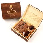 Personalised Flask Set, Mens Gifts, Engraved Flask & Wooden Sunglasses Gift Set, Groomsmen Gifts