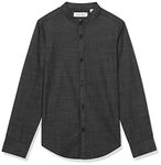 Calvin Klein Boys' Long Sleeve Patterned Dress Shirt, Button-Down Style with Cuffs & Shirttail Hem, Black Slub, 10