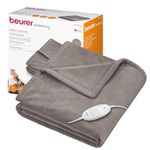 Beurer HD75 Electric Blanket with 6 Temperature Settings, Soft Heated Throw for Cosy Sofa Nights, Automatic Switch-Off & Safety System, Machine-Washable, Taupe, 180 x 130 cm, 100 watts