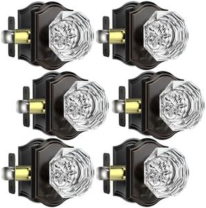 Calzibeno 6 Pack Glass Door Knobs, Oil Rubbed Bronze Crystal Door Knobs Interior with Lock for Privacy Use, Diamond Glass Door Knobs for Bedroom Bathroom, Vintage Crystal Door Knob Set