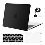 MOSISO Compatible with MacBook Air 13 inch Case 2024 2023 2022 M3 A3113 M2 A2681 Touch ID, Plastic Hard Cover&Keyboard Cover&Screen Film&Phone Lanyard for MacBook Air 13.6 inch Case, Black