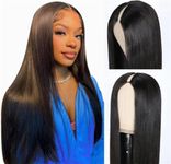 Straight V Part Wigs Human Hair No Leave Out Lace Front Wigs Brazilian Virgin Human Hair Wigs For Black WomenBeginner Friendly Upgrade U Part Glue Full Head Clip In Half Wig 180% Density 26 Inch