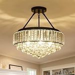 EOPSPYI 6-Lights Modern Crystal Chandelier Black Metal Semi Flush Mount Ceiling Light Fitting Round Ceiling Light for Dining Room Living Room Bedroom Bathroom Kitchen