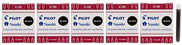 Pilot Namiki IC100 Fountain Pen Ink Cartridge, Black, 12 Cartridges per Pack, 5 Pack