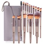 HEYMKGO Makeup Brushes, 15 Pcs Make Up Brushes Set Professional Champagne Gold Makeup Brush Pack, Foundation Blending Powder Blush Concealers Eyeshadow Eyeliner Make-up Brush Kits with Cosmetics Bag